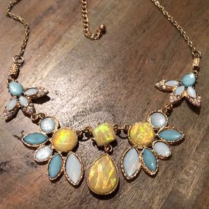 Fun Faceted Acrylic Iridescent crystals detail on gold tone fashion necklace